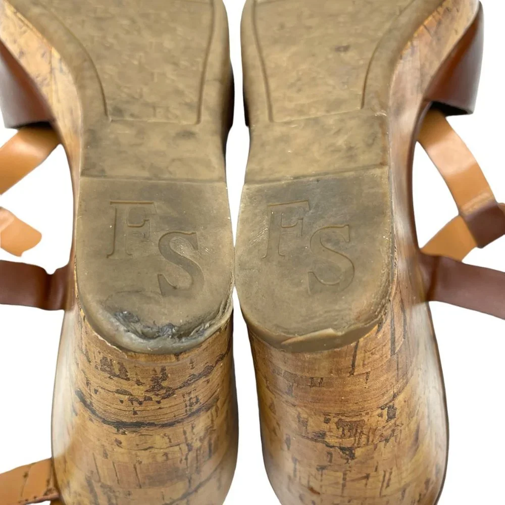 Franco Sarto Womens Brown Faux Leather Strappy Platform Wedge‎ Sandal Size 9.5M